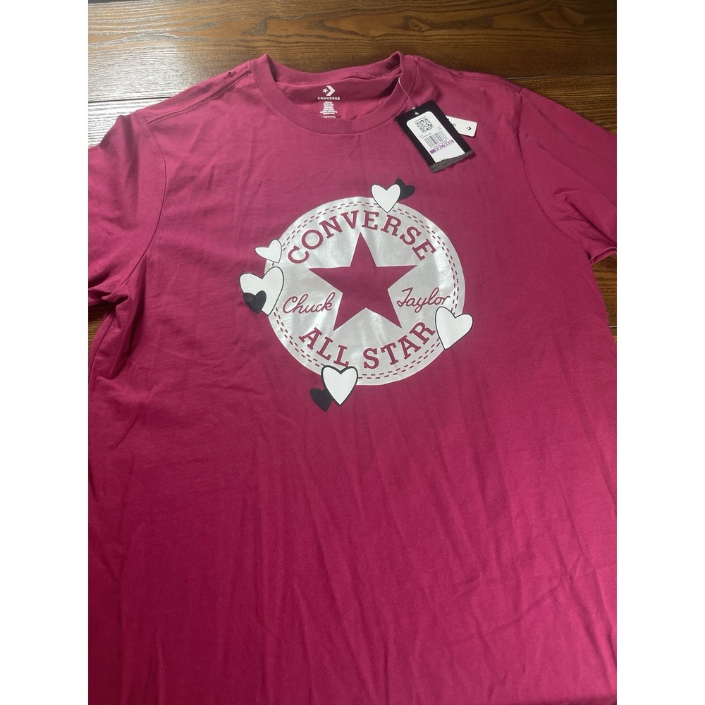 NEW Converse Girls Burgundy Logo With Hearts Graphic Short Sleeve T-Shirt Sz XXL
